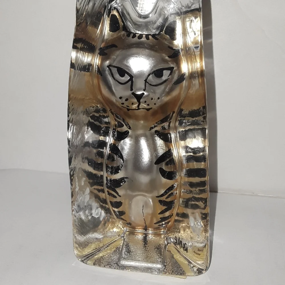 c RARE KRIFF DESIGN GLASS STRIPPED CAT PAPERWEIGHT FIGURINE RSP / LE